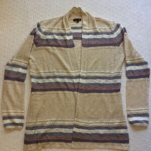 Lefty & Me‎ Striped Knit Cardigan Sweater Open Front Bohemian Neutral Colors
